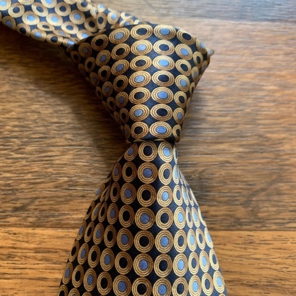 Lanvin Blue & Tan Circles Satin Tie - Picture 3 of 8